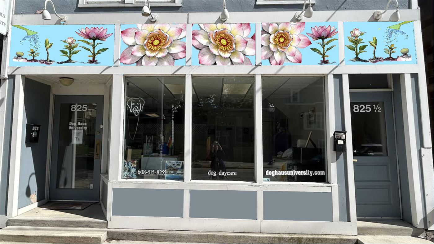 The chosen design mocked up above the storefront at 825 E Johnson St.